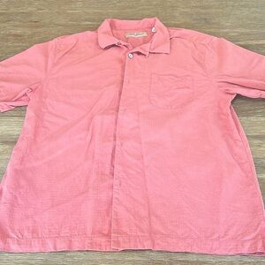 Tommy Bahama Coral 200% Silk Button Down Short Sleeve Shirt Size L